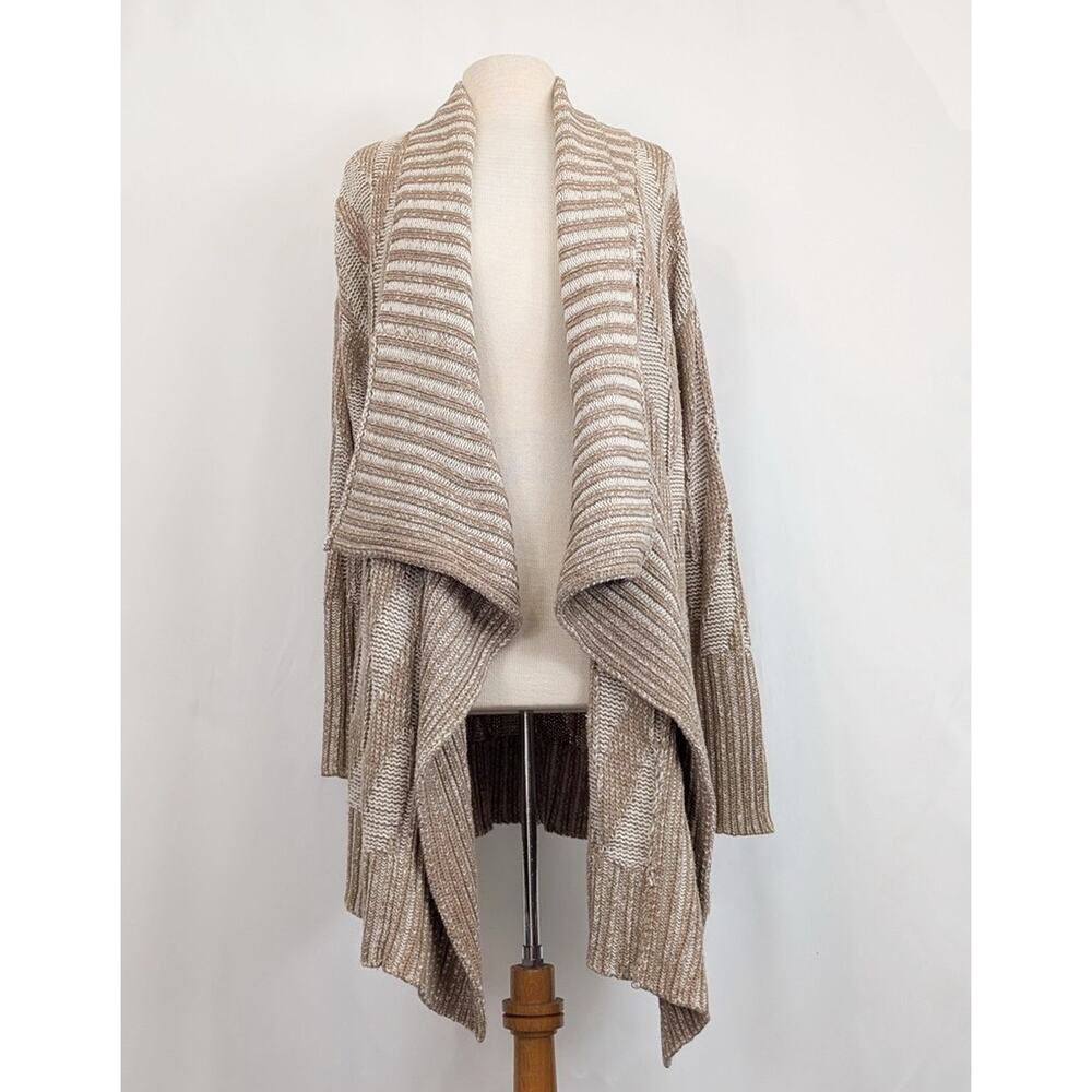 Staring at Stars Cardigan Sweater Tan Cream Ribbed Knit Draped Women's Size M